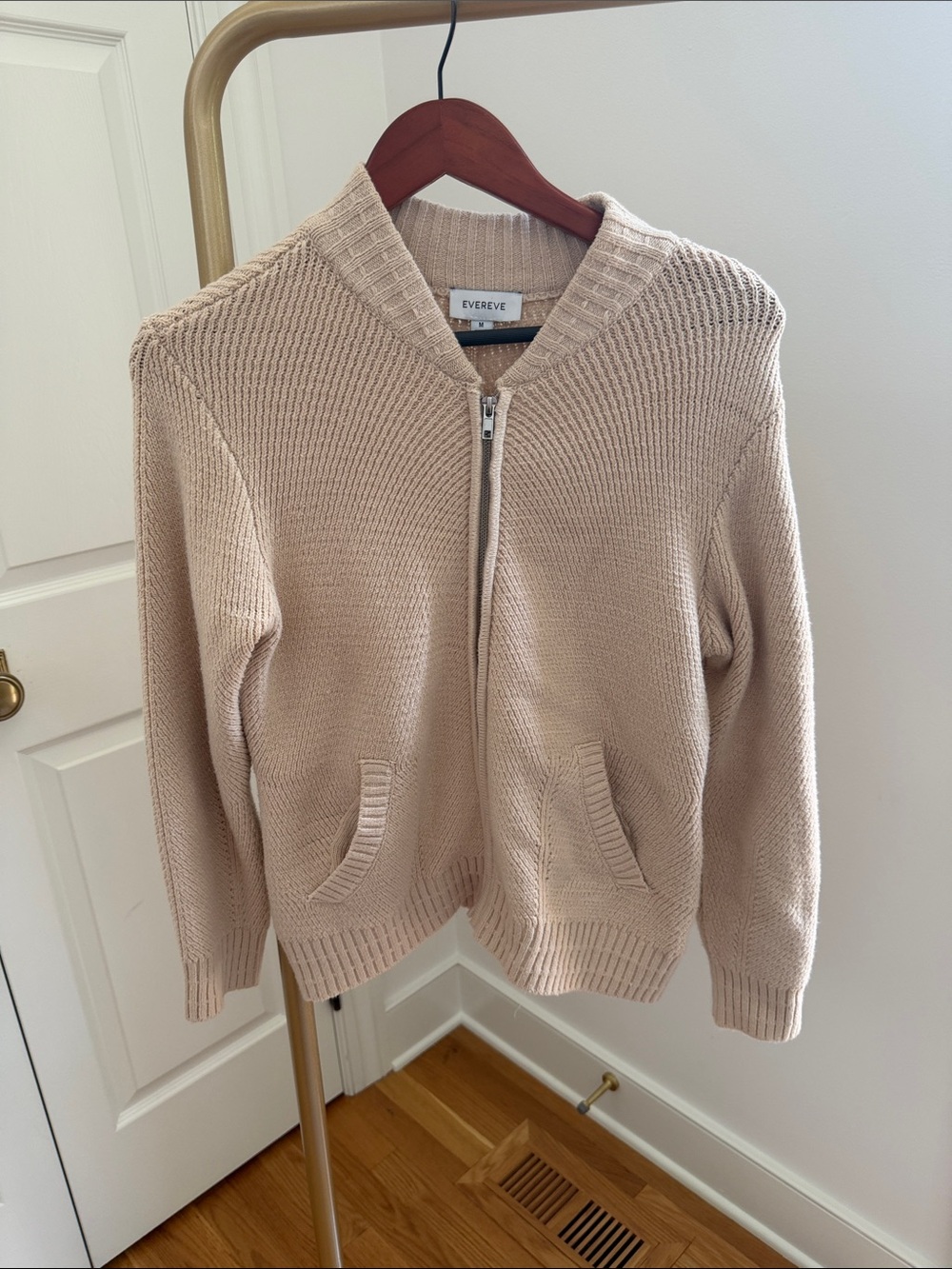 Evereve Light Beige Zip-Up Knit Cardigan